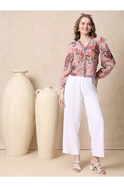 Mish By Styli Georgette Floral Print Top with Ruffle Detail