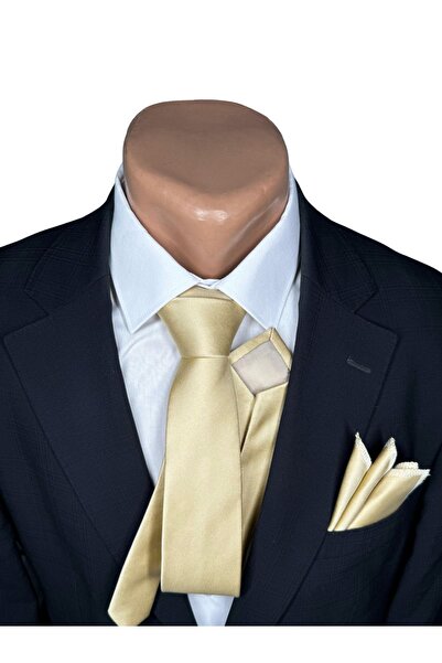 HARES Περιορισμένη Έκδοση Ανοιχτό Χρυσό Κραβάτ & Μαντήλι Χειροποίητης Κατασκευής Dupont