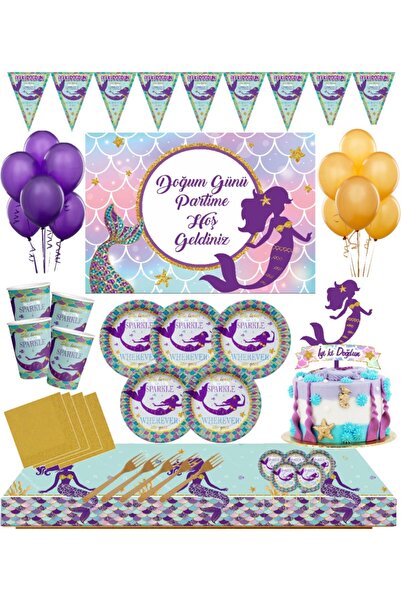 Store ScNews 8 Kişilik Afişli Deniz Kızı Parti Seti Pasta Süsü Dahil çok sata...