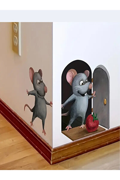 MAARS Duvar Deliğinde Sevimli Fare Yuvası Sticker - Duvar süsü, sticker