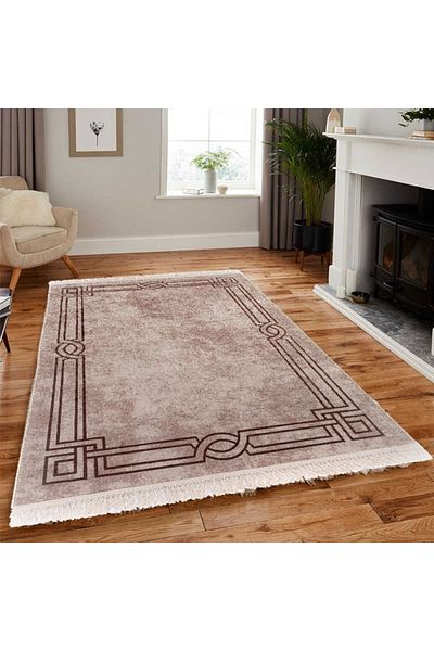 In House Velvet Turkish Rectangular Decorative Carpet -Brown - 180x120 cm