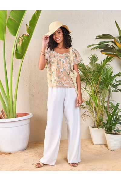 Sassafras By Styli Floral Sweetheart Neck Flared Sleeve Top