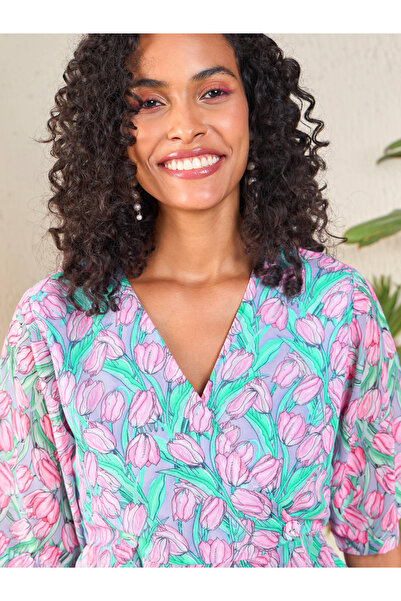 Sassafras By Styli Tulip Print Wrap Peplum Top