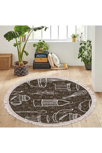 In House Velvet Turkish Round Decorative Carpet -Grey - 120x120 cm