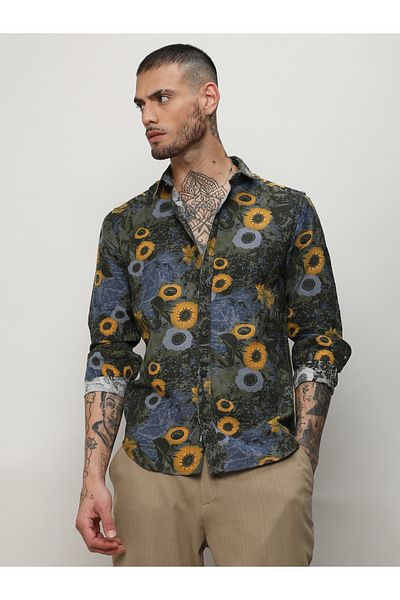 Campus Sutra By Styli All Over Botanical Print Long Sleeves Shirt