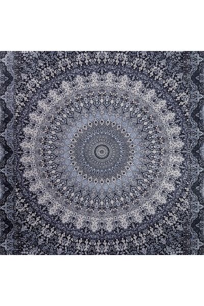 In House Velvet Turkish Rectangular Decorative Carpet - Grey & blue - 120x80cm