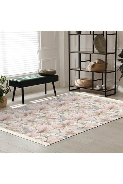In House Velvet Turkish Rectangular Decorative Carpet -Light Pink - 120x80 cm