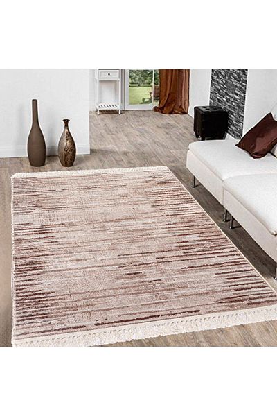In House Velvet Turkish Rectangular Decorative Carpet -Light Beige - 180x120 cm