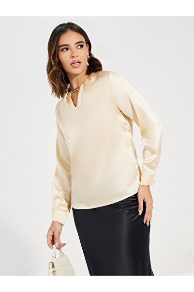 Styli ثقب المفتاح سلسلة العنق التفاصيل بلوزة الساتان