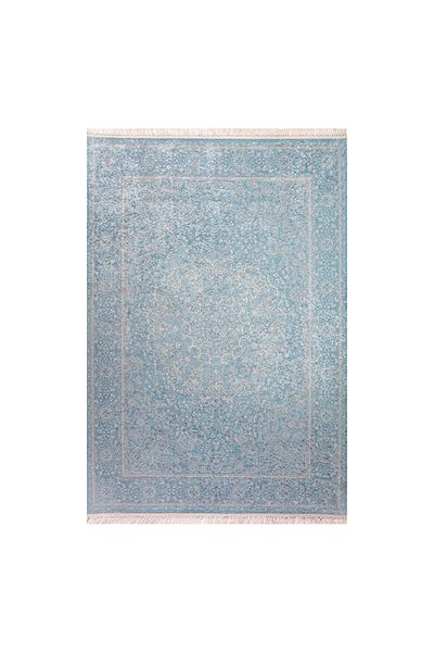 In House Velvet Turkish Rectangular Decorative Carpet -Cyan - 120x80 cm