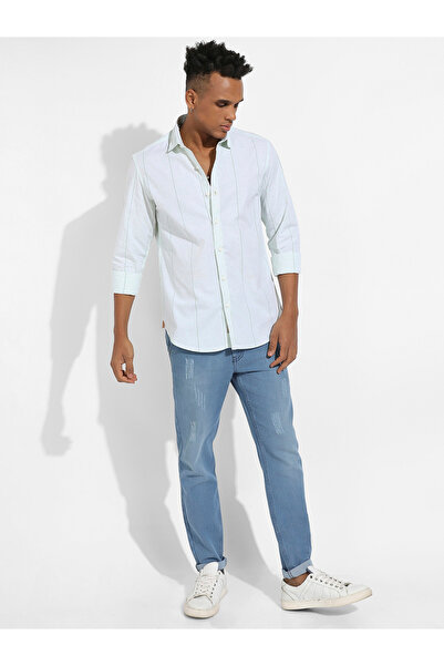 Campus Sutra By Styli Heathered Pinstriped Casual Shirt