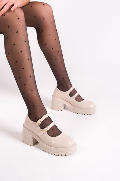 Entella Store Women's High Heeled Beige Patent Leather Oxford Shoes