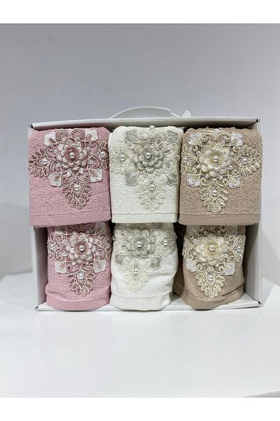 Durul Velvet Fancy Guipure Mother and Girl Σετ Πετσέτες 6 τεμαχίων (3 Τεμάχια 50*90 + 3 Τεμάχια 30*50)