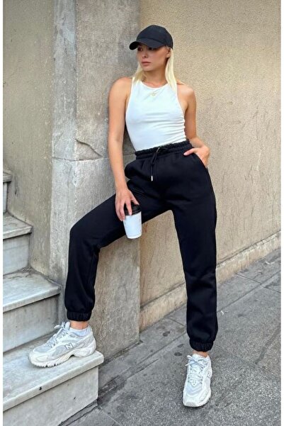 NO 601 Black High Waist Fleece Jogger Sweatpants - 3 Thread Thick Inside