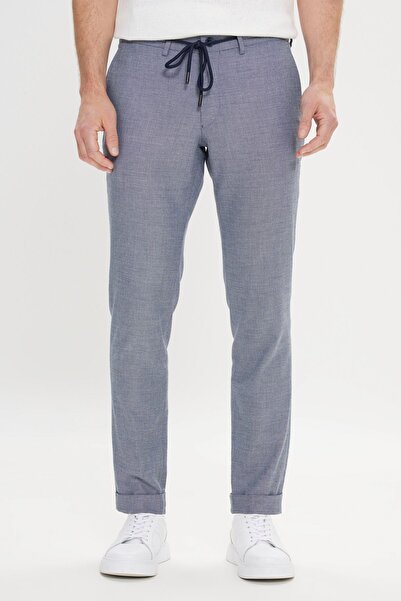 ALTINYILDIZ CLASSICS Erkek Lacivert Slim Fit Dar Kesim Yan Cepli Beli Bağlamalı Desenli Pantolon