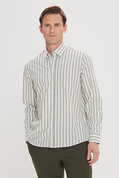 AC&Co / Altınyıldız Classics Pánská mátově bílá Slim Fit bavlněná košile úzkého střihu se skrytým límečkem