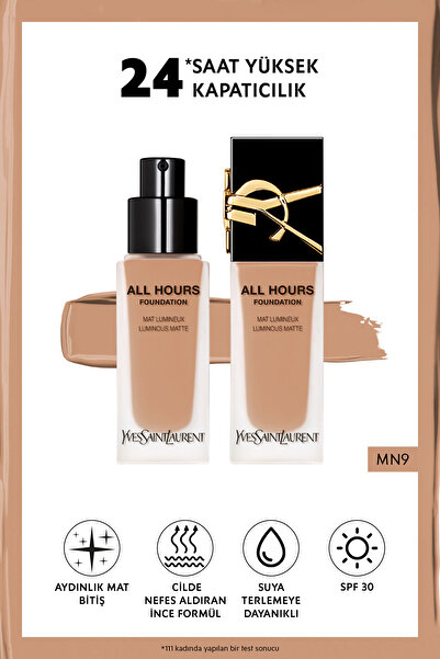 Yves Saint Laurent All Hours Tüm Gün Süren Işıltılı Mat Bitişli Fondöten Mn9 ...