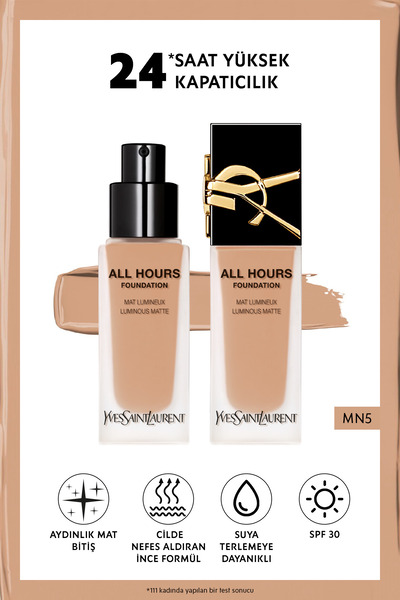 Yves Saint Laurent All Hours Tüm Gün Süren Işıltılı Mat Bitişli Fondöten Mn5 ...