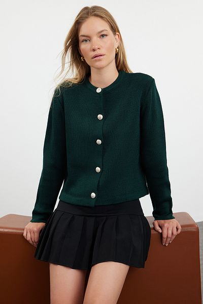 Trendyol Collection Smaragdzöld kötött kardigán - kabát megjelenés, TWOAW24HI00090