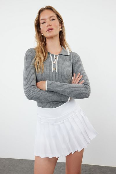 Trendyol Collection Polo Neck Gray Knitwear Sweater - Premium Yarn TWOAW24KZ00808