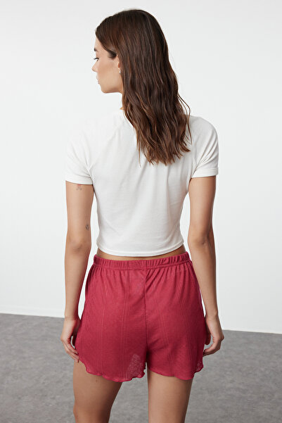 Trendyol Collection Rot-Rosa 2er-Pack gestrickte Pyjamahose mit Schleife/Schleife, durchbrochen/lochig, THMSS24PJ00000