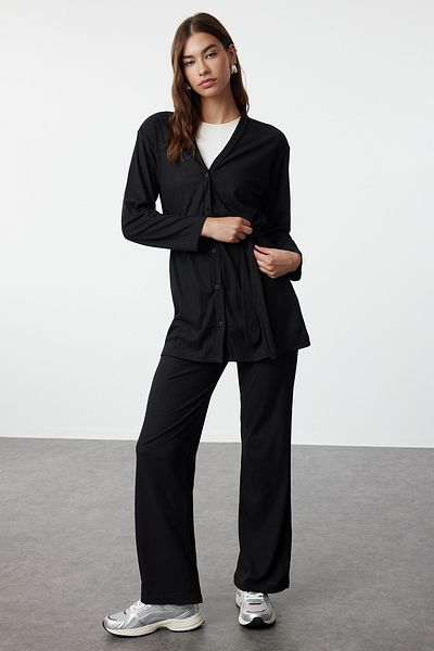 Trendyol Modest Oversize fekete öves tunika és nadrág szett - TCTSS23US00003