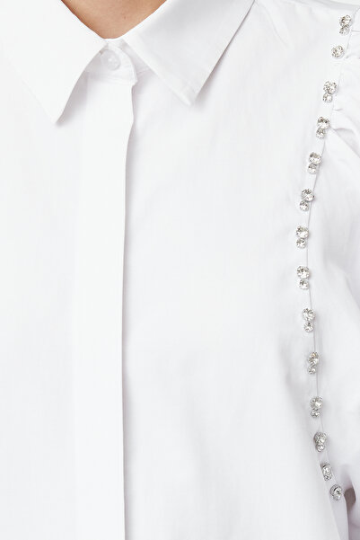 Trendyol Modest Balloon Sleeve Ecru Woven Shirt - Jewelled Piping Detail, TCTSS24TG00084