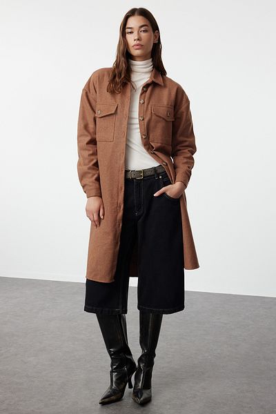 Trendyol Modest Μακρύ χειμερινό πουκάμισο με πλακάκια - διπλή τσέπη TCTAW22UK0067