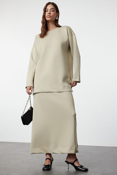 Trendyol Modest Σετ χιτώνα και φούστα Oversize Mink - Scuba Diver TCTSS23US00013