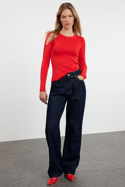 Trendyol Collection Crew Neck Red Knitwear Sweater - TWOAW23KZ01249