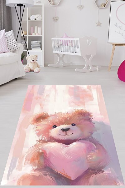 Pelangi Sevimli Hayvan Ayıcık Love Temalı Çocuk Odası Yıkanabilir Kaymaz Taba...