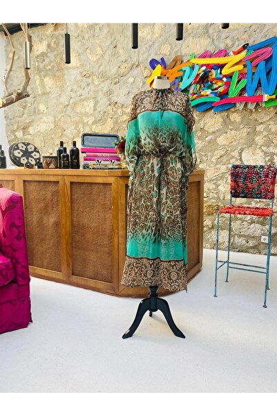 Siren Ertan ISTANBUL Leopar Yuvarlak Yaka Şifon Elbise