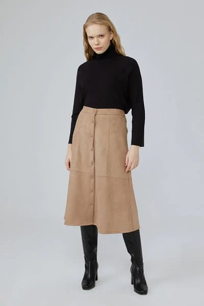 Gusto Suede Long Skirt - Camel