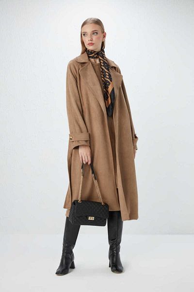 Gusto Suede Trench Coat - Camel