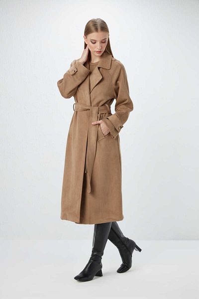 Gusto Suede Trench Coat - Camel