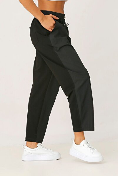 BİZE Önü Yağmurluk Kumaşlı Pantolon - Siyah