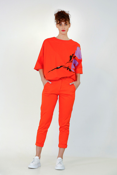 BİZE Çiçek Baskılı Taşlı Bluz - Kırmızı