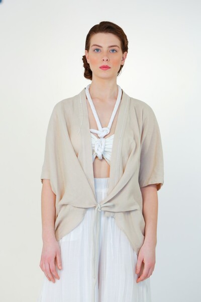 BİZE Keten Süs Dikiş Ceket - Bej