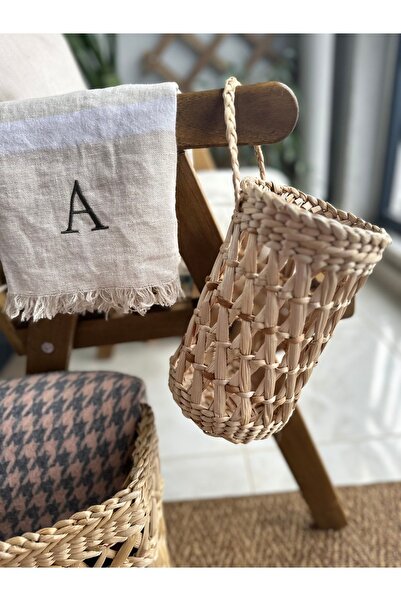 afralya home Dekoratif Asılabilir Hasır Düzenleyici Poşetlik Termos Kılıfı Kumandalık Çok Amaçlı Bambu Sepet