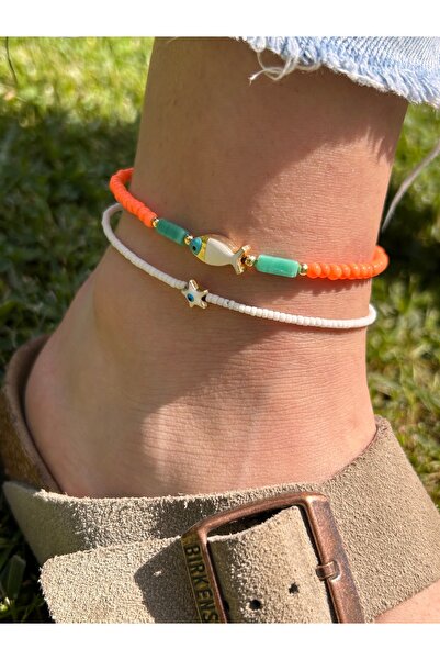 ByMerve Bym600 نيون وايت - خلخال نسائي مطرز بالخرز