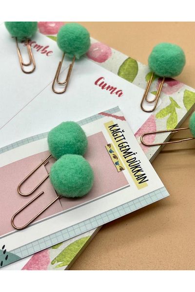 Kağıt Gemi Dükkan Green 2-pack Pompom Paper Clips