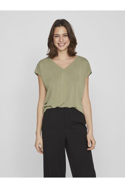 VILA Oberteil mit kurzen Ärmeln V-Ausschnitt-