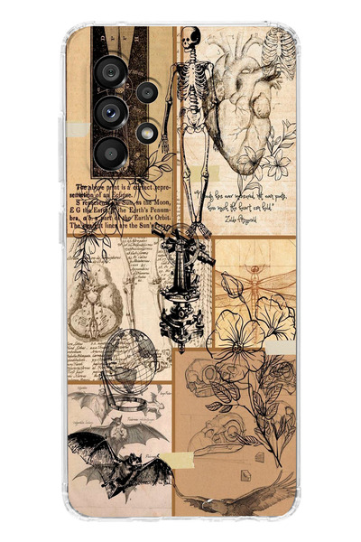 moonset Samsung Galaxy A32 Uyumlu İskelet Kolaj Tasarımlı Baskılı Şeffaf Tele...