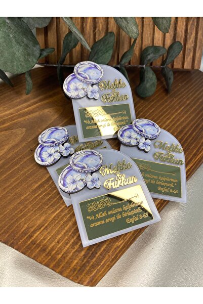 Gizem Graphic Yüzük , Çiçek Temalı Ahşap Figürlü Pleksi Magnet 10'lu Paket