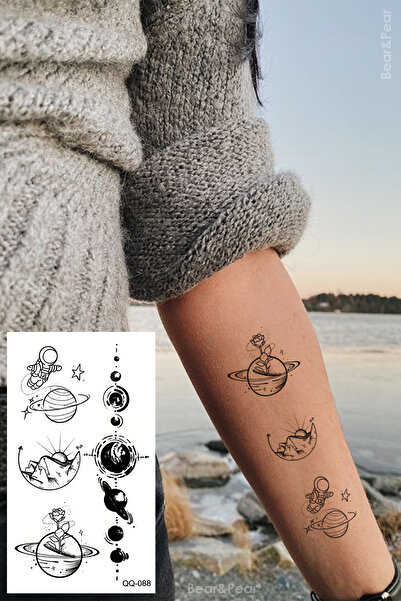 BP Tattoo Kozmik Minimal Geçici Dövme Astronot Gezegen Dövmesi