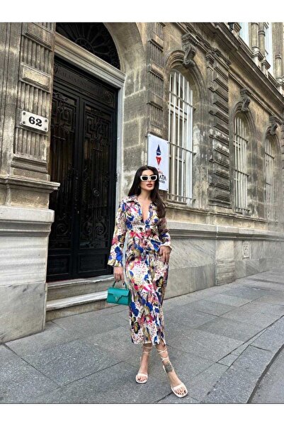 ELSFASHİON Saten uzun kollu elbise