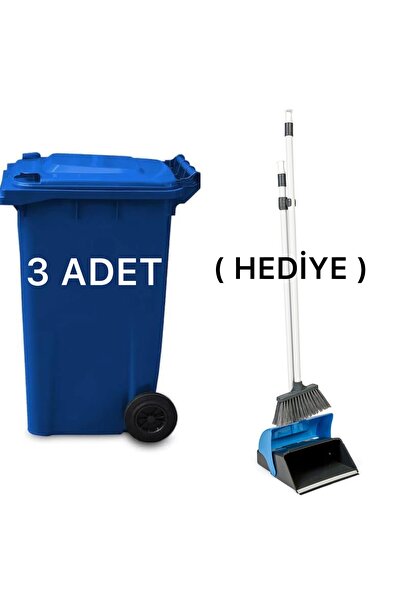 Genel Markalar 3 Adet Mavi Plastik Çöp Konteyneri 240 Litre - Isıya Karşı Day...