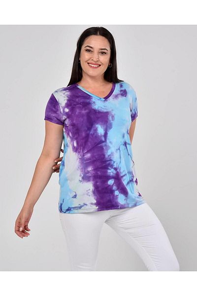 Antalya Şans Butik Purple Blue V-Neck Viscose Blouse - Mixed Color, Plus Size