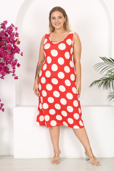 Madwilo Plus Size Women's Dress - Red and White Polka Dot Pattern, Strap