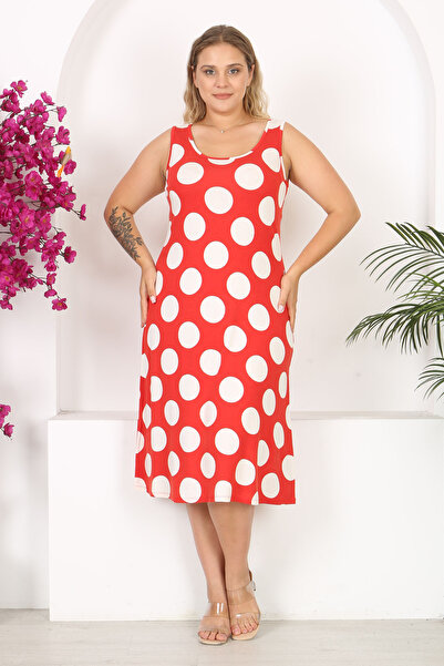 Madwilo Plus Size Women's Dress - Red and White Polka Dot Pattern, Strap